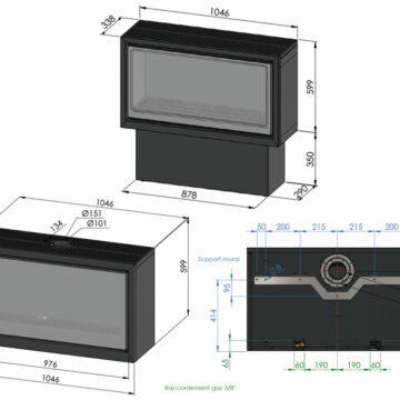 Dimensions du poêle Adim 4 sur pied