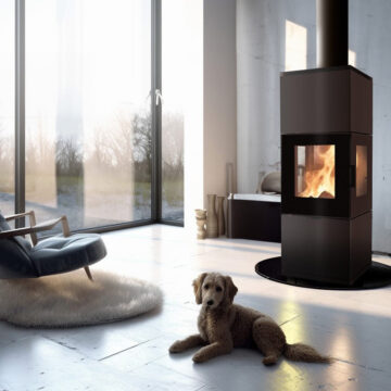 Poele a bois moderne acier triple face